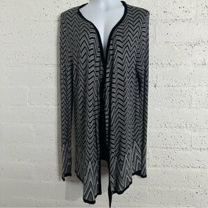 Faded Glory Cardigan Sweater XL 16-18 Black Gray Chevron Print Open Front BC7